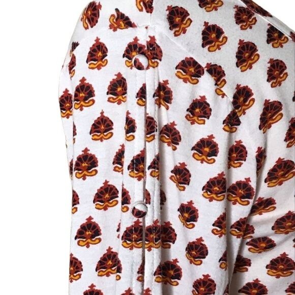 Lucky Brand M button sleeve top medallion print white red - Picture 6 of 8